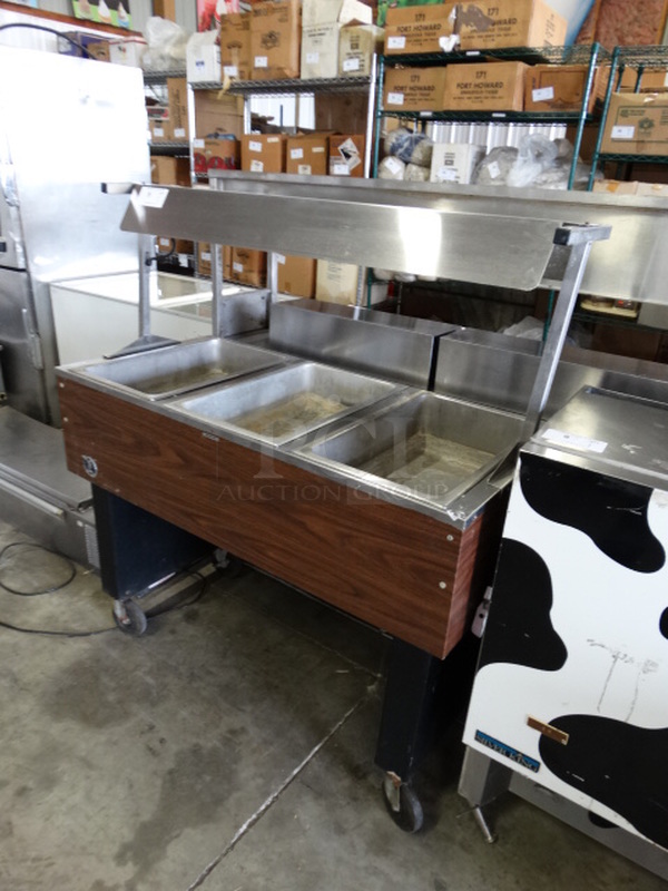 NICE! Eagle Stainless Steel Commercial Electric Powered 3 Well Steam Table w/ Sneeze Guard on Commercial Casters. 120 Volts, 1 Phase. 48x23x53. Tested and Working! - Image 2 of 8