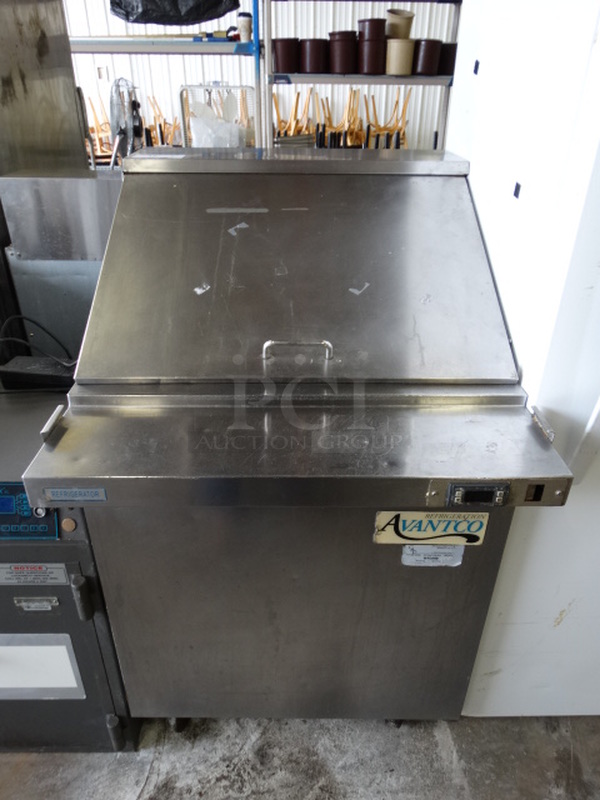 NICE! Avantco Model SCLM1 Stainless Steel Commercial Sandwich Salad Prep Table Bain Marie Mega Top on Commercial Casters. 115 Volts, 1 Phase. 27.5x34x46.5. Tested and Does Not Power On
