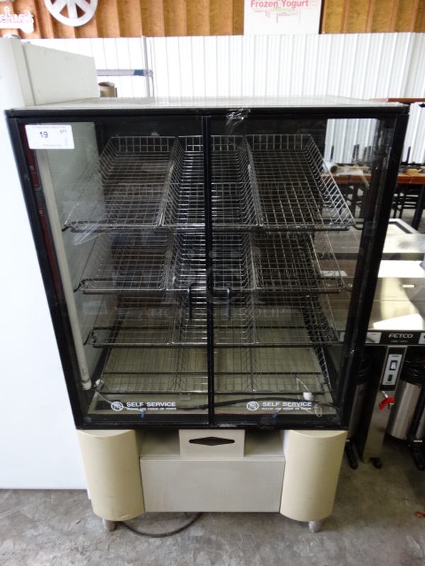 Metal Commercial Floor Style Bakery Display Case Merchandiser w/ Metal Basket Racks. 36x32x61