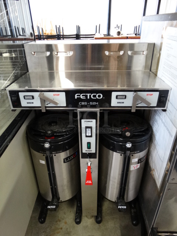 NICE! Fetco Model CBS-52H Stainless Steel Commercial Countertop Dual Coffee Machine w/ Hot Water Dispenser and 2 Stainless Steel Satellites. 21x16.5x34.5
