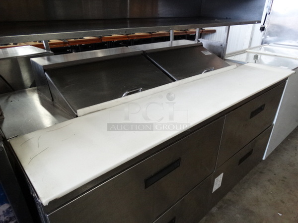 WOW! 2007 Delfield Model UCD4464N-12-DD5 Stainless Steel Commercial Sandwich Salad Prep Table Bain Marie Mega Top w/ 4 Drawers and Overshelf. 115 Volts, 1 Phase. 64x33x55. Tested and Working! - Image 4 of 9
