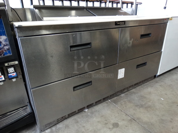 WOW! 2007 Delfield Model UCD4464N-12-DD5 Stainless Steel Commercial Sandwich Salad Prep Table Bain Marie Mega Top w/ 4 Drawers and Overshelf. 115 Volts, 1 Phase. 64x33x55. Tested and Working! - Image 5 of 9
