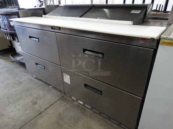 WOW! 2007 Delfield Model UCD4464N-12-DD5 Stainless Steel Commercial Sandwich Salad Prep Table Bain Marie Mega Top w/ 4 Drawers and Overshelf. 115 Volts, 1 Phase. 64x33x55. Tested and Working! - Image 7 of 9