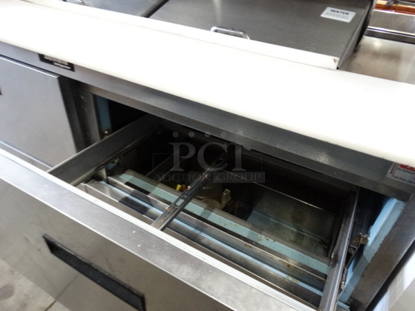WOW! 2007 Delfield Model UCD4464N-12-DD5 Stainless Steel Commercial Sandwich Salad Prep Table Bain Marie Mega Top w/ 4 Drawers and Overshelf. 115 Volts, 1 Phase. 64x33x55. Tested and Working! - Image 8 of 9