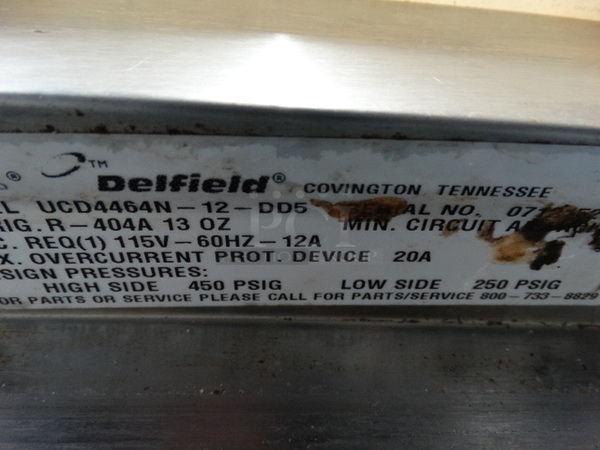 WOW! 2007 Delfield Model UCD4464N-12-DD5 Stainless Steel Commercial Sandwich Salad Prep Table Bain Marie Mega Top w/ 4 Drawers and Overshelf. 115 Volts, 1 Phase. 64x33x55. Tested and Working! - Image 9 of 9