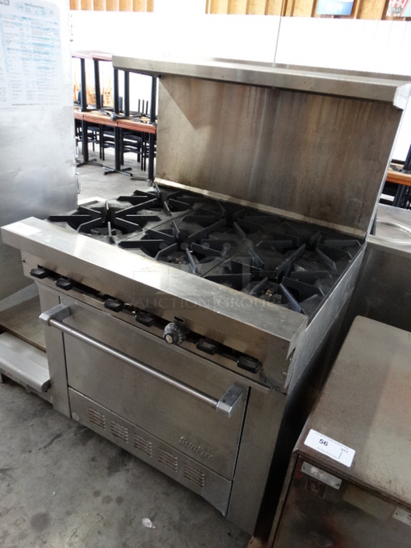 WOW! Garland SunFire Stainless Steel Commercial Gas Powered 6 Burner Range w/ Lower Oven and Stainless Steel Overshelf. 36x33x58 - Image 2 of 9