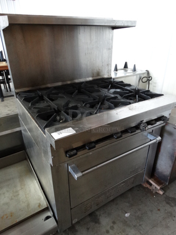 WOW! Garland SunFire Stainless Steel Commercial Gas Powered 6 Burner Range w/ Lower Oven and Stainless Steel Overshelf. 36x33x58 - Image 4 of 9