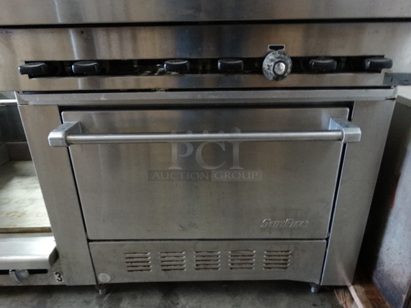 WOW! Garland SunFire Stainless Steel Commercial Gas Powered 6 Burner Range w/ Lower Oven and Stainless Steel Overshelf. 36x33x58 - Image 6 of 9