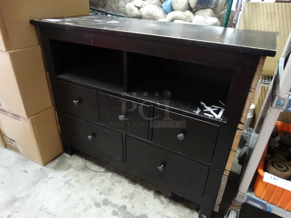 Black Wood Pattern Counter w/ 5 Drawers. 45x19x36 - Image 2 of 4