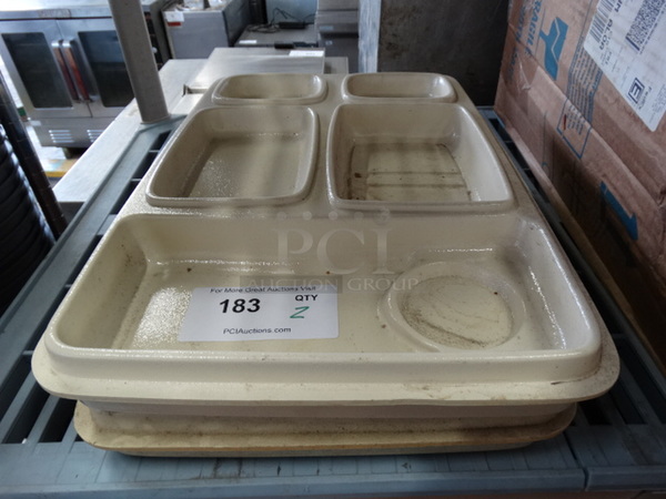 2 Tan Poly 5 Compartment Tray. 19x13x2. 2 Times Your Bid!