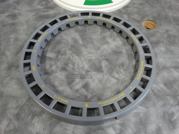 ALL ONE MONEY! Lot of 5 Pieces to Pizza Hut Pizza Making System Including Poly Gray Tray, Yellow Ring, White Sauce Disk and Metal Pizza Baking Shield. Includes 15.5x15.5x1  - Image 6 of 12