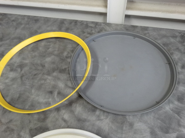 ALL ONE MONEY! Lot of 5 Pieces to Pizza Hut Pizza Making System Including Poly Gray Tray, Yellow Ring, White Sauce Disk and Metal Pizza Baking Shield. Includes 15.5x15.5x1  - Image 12 of 12
