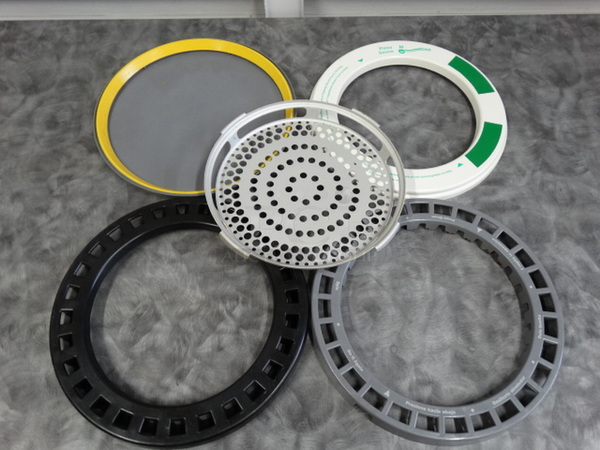 ALL ONE MONEY! Lot of TWO SETS OF 5 Pieces to Pizza Hut Pizza Making System Including Poly Gray Tray, Yellow Ring, White Sauce Disk and Metal Pizza Baking Shield. Includes 15.5x15.5x1 