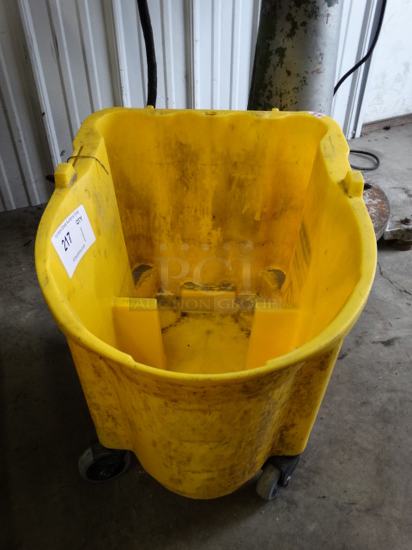 Yellow Poly Mop Bucket on Commercial Casters. 15.5x20x17