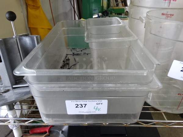 4 Various Poly Clear Drop In Bins. Includes 13x21x6. 4 Times Your Bid!