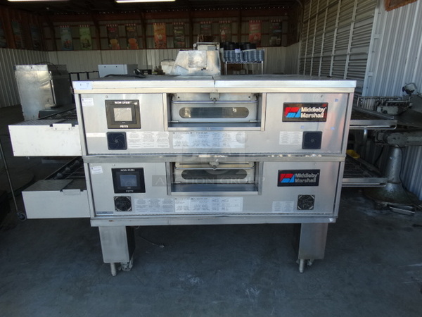 2 STUNNING! Middleby Marshall Model PS770G Stainless Steel Commercial Natural Gas Powered Conveyor Pizza Ovens on Commercial Casters and Metal Legs. 175,000 BTU. 108x63x64. 2 Times Your Bid! - Image 1 of 11