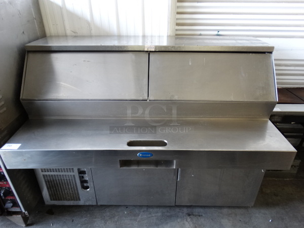 GREAT! Randell Model PH72E3 Stainless Steel Commercial Pizza Prep Table w/ 2 Lids and 2 Doors on Commercial Casters. 115 Volts, 1 Phase. 72x40.5x54. Tested and Working!