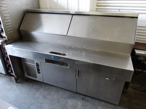 GREAT! Randell Model PH72E3 Stainless Steel Commercial Pizza Prep Table w/ 2 Lids and 2 Doors on Commercial Casters. 115 Volts, 1 Phase. 72x40.5x54. Tested and Working! - Image 2 of 8