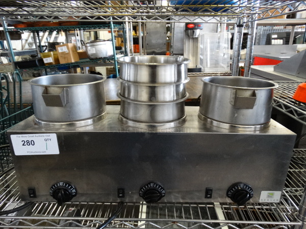 NICE! Server Model TRIPLE FS-4 Stainless Steel Commercial 3 Well Food Warmer. 120 Volts, 1 Phase. 25.5x9.5x12. Tested and Working!