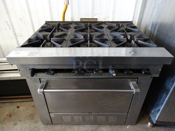 WOW! Garland SunFire Stainless Steel Commercial Gas Powered 6 Burner Range w/ Lower Oven. 36x33x33.5 - Image 1 of 8