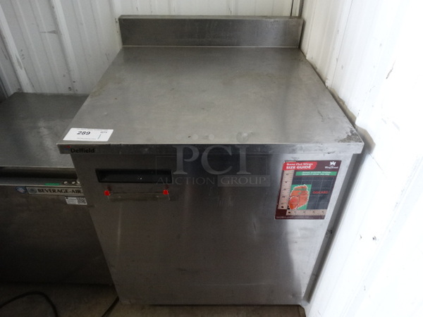 NICE! 2016 Delfield Model 4063-WS1 Stainless Steel Commercial Single Door Work Top Cooler on Commercial Casters. 115 Volts, 1 Pahse. 27x28x37.5. Tested and Does Not Power On