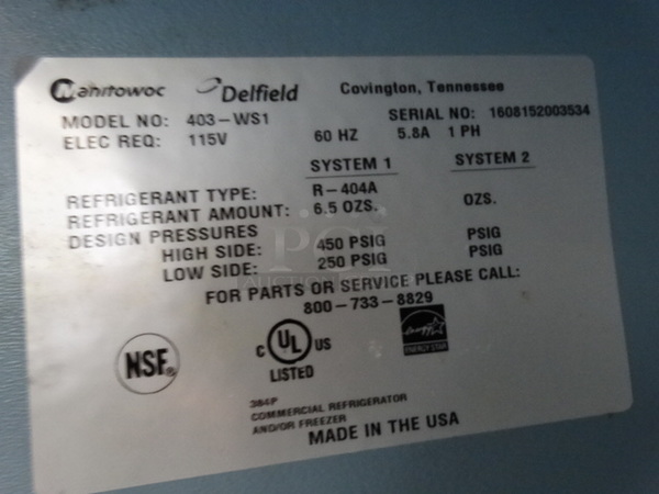 NICE! 2016 Delfield Model 4063-WS1 Stainless Steel Commercial Single Door Work Top Cooler on Commercial Casters. 115 Volts, 1 Pahse. 27x28x37.5. Tested and Does Not Power On - Image 7 of 7