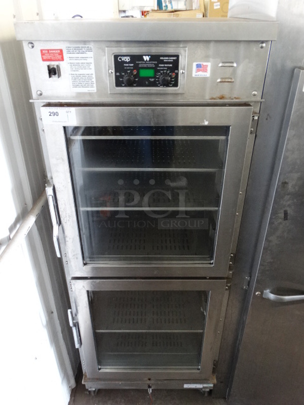 GREAT! 2016 Winston Model HA4522ZE Stainless Steel Commercial 2 Half Size Door Reach In Warming Holding Cabinet on Commercial Casters. 120 Volts, 1 Phase. 27.5x34x73. Tested and Working! - Image 1 of 7
