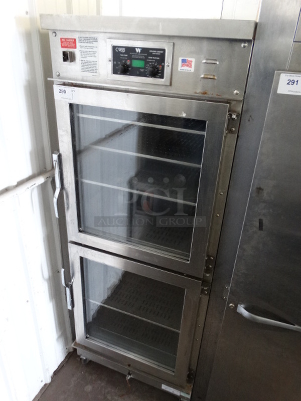 GREAT! 2016 Winston Model HA4522ZE Stainless Steel Commercial 2 Half Size Door Reach In Warming Holding Cabinet on Commercial Casters. 120 Volts, 1 Phase. 27.5x34x73. Tested and Working! - Image 2 of 7