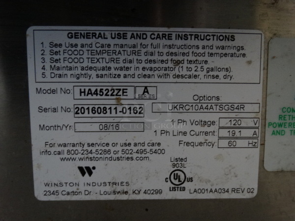 GREAT! 2016 Winston Model HA4522ZE Stainless Steel Commercial 2 Half Size Door Reach In Warming Holding Cabinet on Commercial Casters. 120 Volts, 1 Phase. 27.5x34x73. Tested and Working! - Image 5 of 7