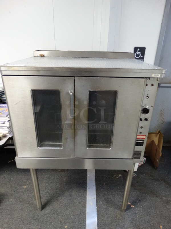 FANTASTIC! Stainless Steel Commercial Electric Powered Full Size Convection Oven w/ 2 View Through Doors, Metal Oven Racks and Thermostatic Controls on Metal Legs. 38x36x57. (Hallway)