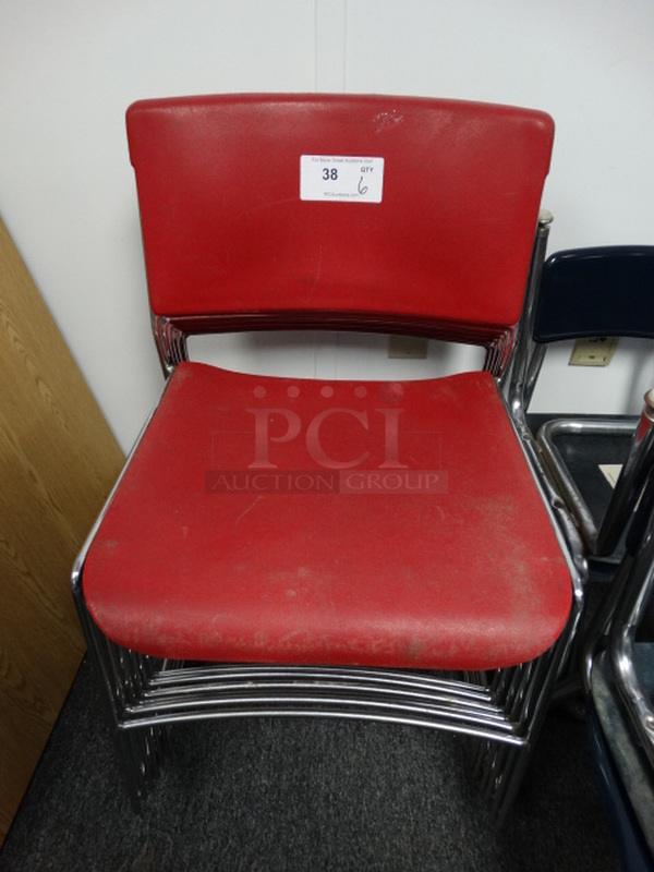 6 Chairs w/ Red Back Rest and Seat on Chrome Finish Legs. 18x20x30. 6 Times Your Bid! (Room 14)
