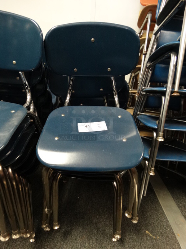 11 Blue Metal Chairs. 13x15x24. 11 Times Your Bid! (Room 14)