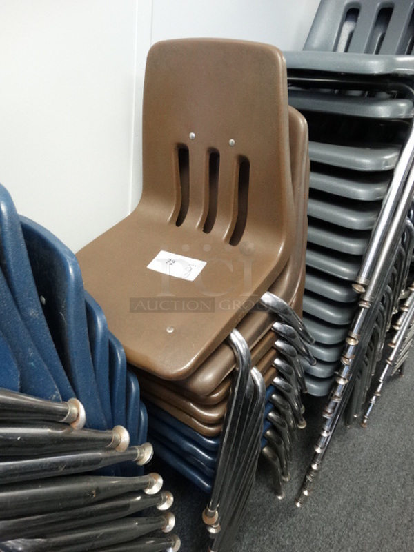 9 Poly Brown Chairs on Metal Legs. 16x18x28. 9 Times Your Bid! (Room 14)