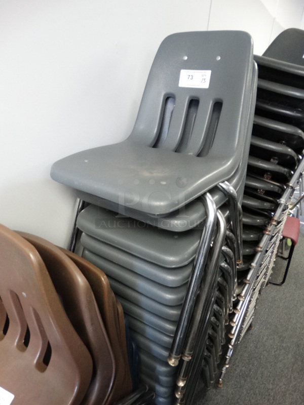 13 Poly Gray Chairs on Metal Legs. 18x20x28. 13 Times Your Bid! (Room 14)