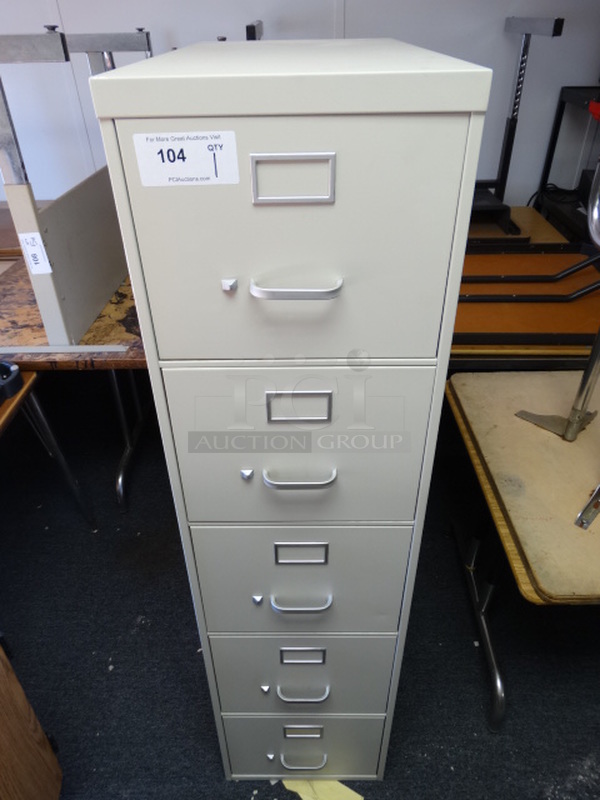 White Metal 5 Drawer Filing Cabinet. 15x29x59. (Room 13)