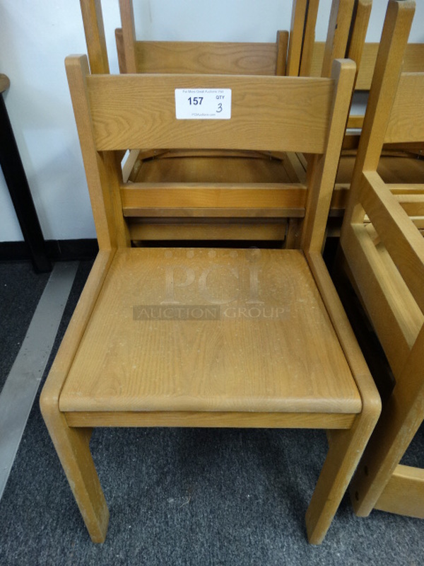 3 Wood Pattern Chairs. 19x18x33. 3 Times Your Bid! (Room 12A/12B)