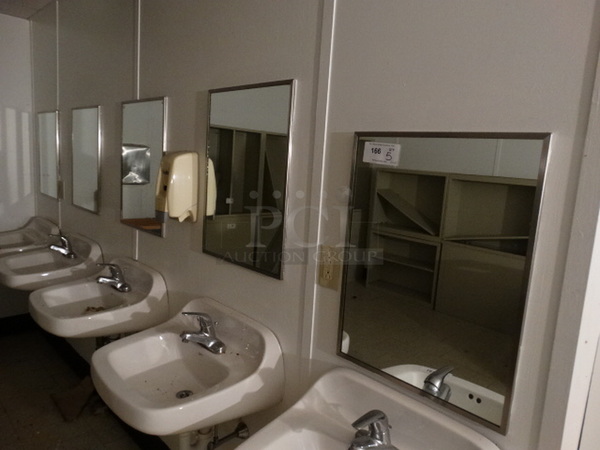 5 Wall Mount Mirrors w/ Metal Frame. BUYER MUST REMOVE. 18x1x24. 5 Times Your Bid! (Men's Bathroom)