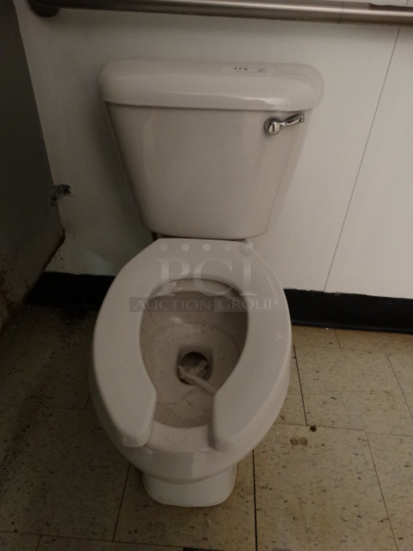 3 White Toilets. BUYER MUST REMOVE. 20x28x33. 3 Times Your Bid! (Men's Bathroom)