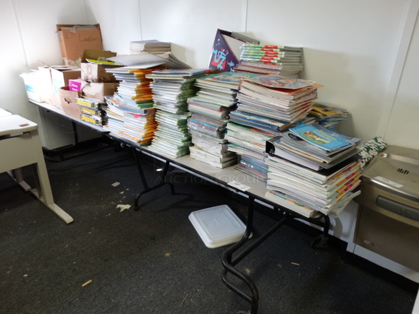 ALL ONE MONEY! Lot of Various Educational Binders and Books on Fold Up Table! Table 122x30x29. (Hallway)
