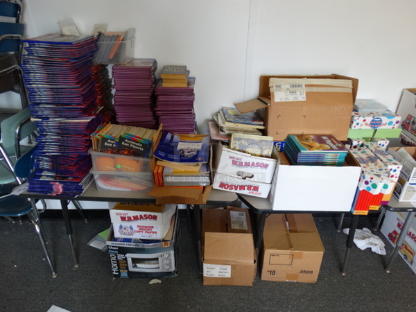 ALL ONE MONEY! Lot of Various Books on 2 Gray Tables! Tables: 47x21x23. (Hallway)