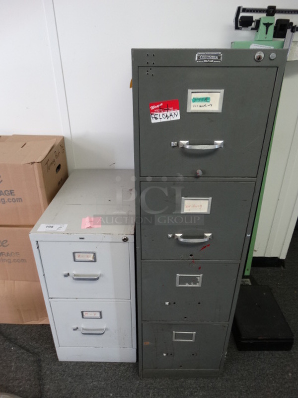 2 Metal Filing Cabinets; 2 Drawer and 4 Drawer. 15x25x29, 15x29x52. 2 Times Your Bid! (Hallway)