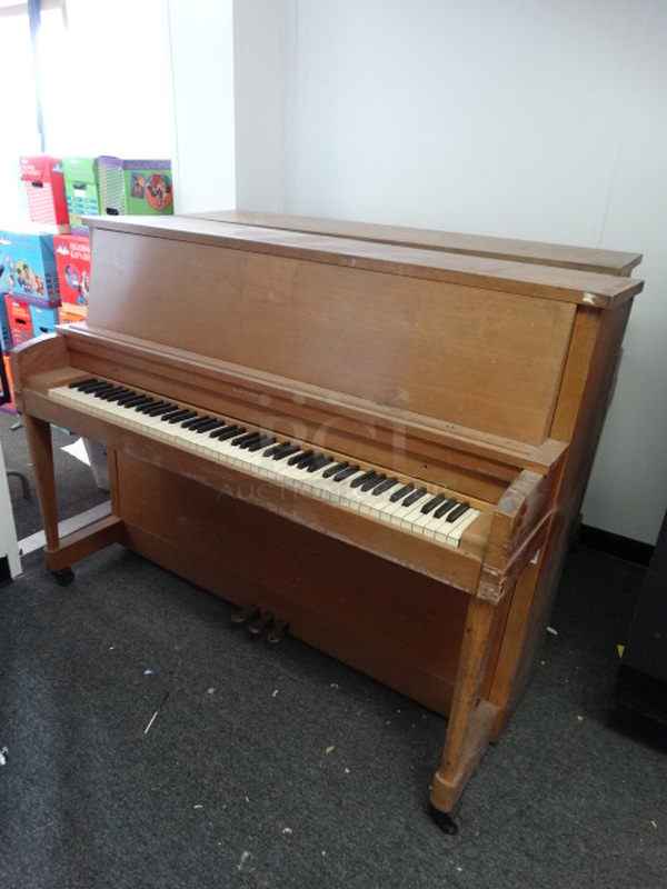 2 Hamilton Wood Pattern Pianos on Casters. 57x25x44.5. 2 Times Your Bid! (Hallway)