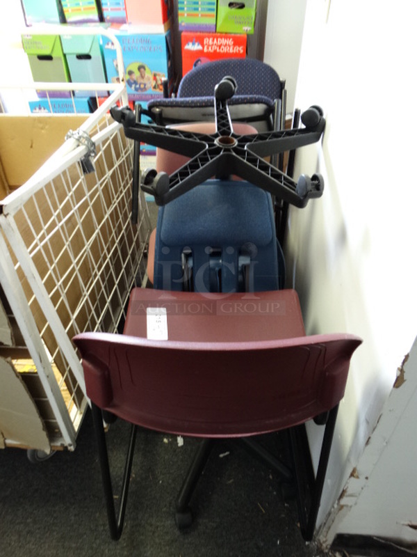7 Various Chairs Including Blue on Casters and Maroon on Legs. includes 18x19x30. 7 Times Your Bid! (Lobby)