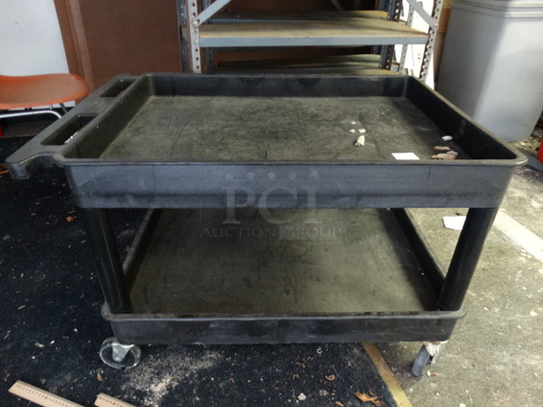 Black Poly 2 Tier Cart on Commercial Casters. 25x36x24. (Lobby)