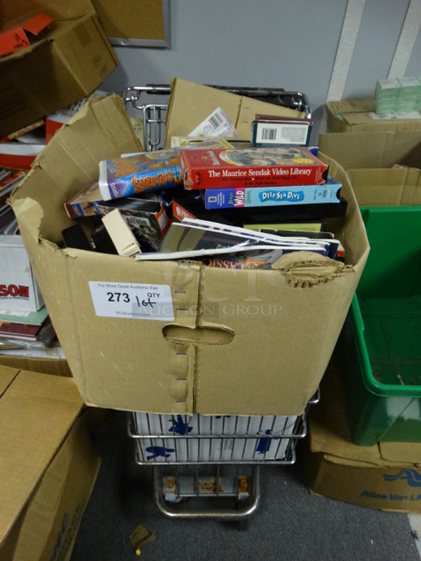 ALL ONE MONEY! Lot of Various VHS Tapes in Metal Shopping Cart! (Office/Room 10)