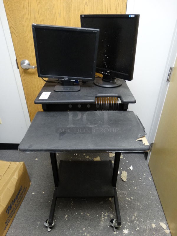 ALL ONE MONEY! Lot of Acer Monitor, ROC Monitor and Black Cart on Commercial Casters! (Office/Room 10 Back Room)