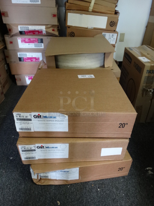 12 BRAND NEW BOXES of 3M/Glit Burnish Pads! 5 Pads Per Box. 12 Times Your Bid! (Utility Room)