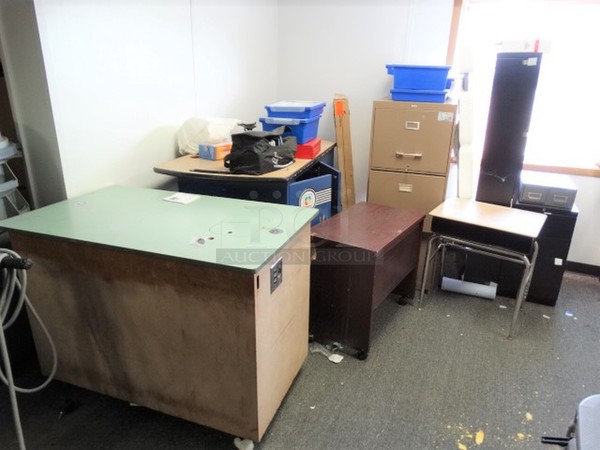 ALL ONE MONEY! Lot of Various Items Including Desks and Filing Cabinet! (Utility Room)