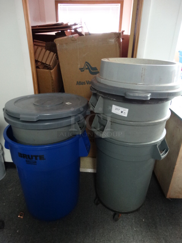 5 Various Poly Trash Cans. Includes 24x24x28. 5 Times Your Bid! (Utility Room)