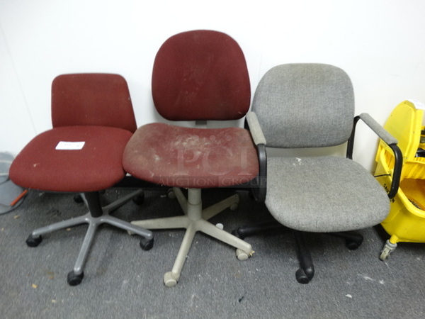 3 Various Chairs on Casters. Includes 24x20x32. 3 Times Your Bid! (Hallway)